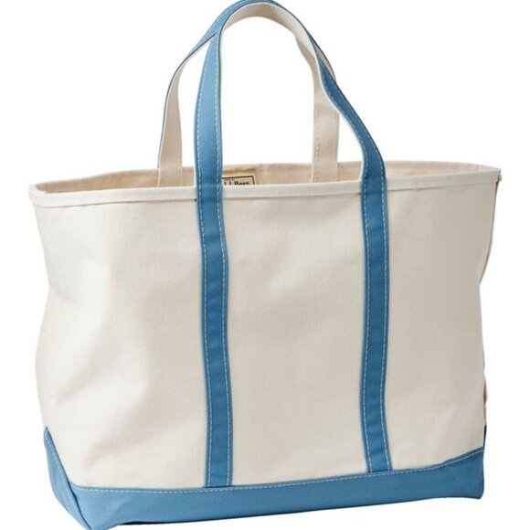 LL Bean Boat BEACH BUM Creme Canvas Tote Slate Blue Monogram Large Custom NWT - Picture 5 of 9